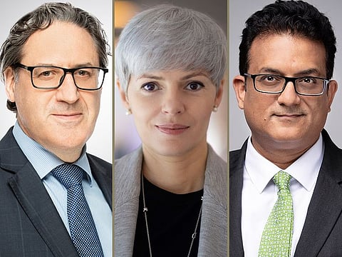 From left: Victor Penna, Global Head - Global Transaction Banking, Mashreq; Salima Gutieva Visa VP and Country Manager for UAE, and Kartik Taneja, Head of Payments at Mashreq Bank.