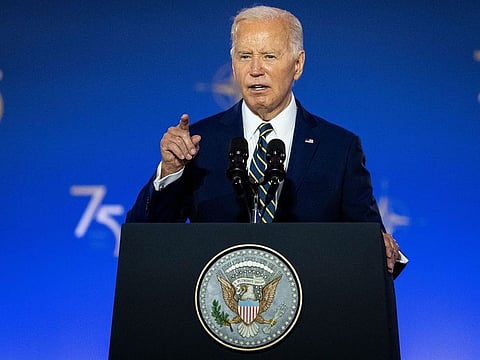 US President Joe Biden at the NATO 75th anniversary celebratory event during the NATO summit in Washington, DC, US, on Tuesday, July 9, 2024. B