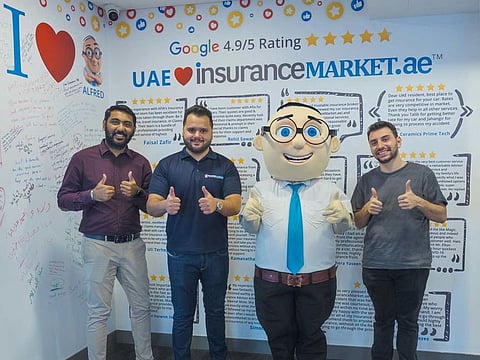 Hitesh Motwani, CMO & CDTO, InsuranceMarket.ae, Avinash Babur, Founder & CEO, InsuranceMarket.ae, Alfred, Brand Mascot of InsuranceMarket.ae, Ahmad Haffar, 'The Voice of Dubai'