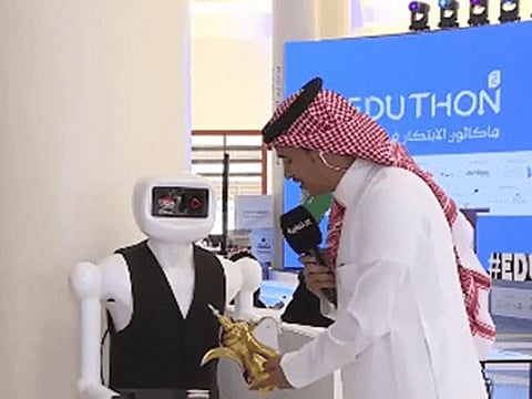 A robot serving coffee at the event.