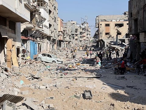 A view of the destroyed buildings and rubble after the Israeli military withdrew from the Shujaiya neighbourhood, east of Gaza City on July 10, 2024.