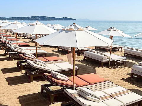 The boutique at La Réserve à la Plage belongs with Loro Piana's aesthetic, featuring multicolored ropes that create a stripe motif in the Maison’s classic colors.