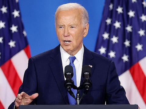 US President Joe Biden holds news conference at the 2024 NATO Summit on July 11, 2024 in Washington, DC.
