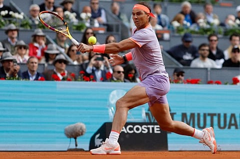 Spain's Rafael Nadal in action against US' Darwin Blanch during the 2024 ATP Tour Madrid Open tennis tournament.