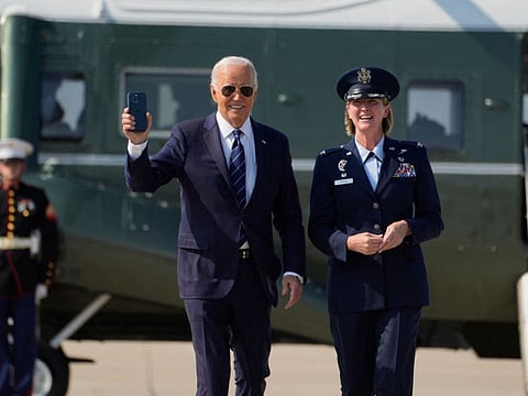 US President Joe Biden walks off Marine One at Joint Base Andrews in Maryland, on July 15, 2024.