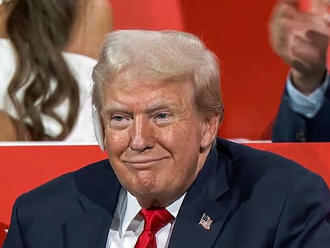 Trump attends the Republican National Convention, in Milwaukee, on Monday. He made his first public appearance after surviving the assassination attempt on July 14.