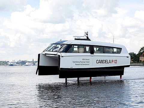 The Candela P-12 electric ferry, which is planned to be run as a shuttle boat, in Stockholm, Sweden.