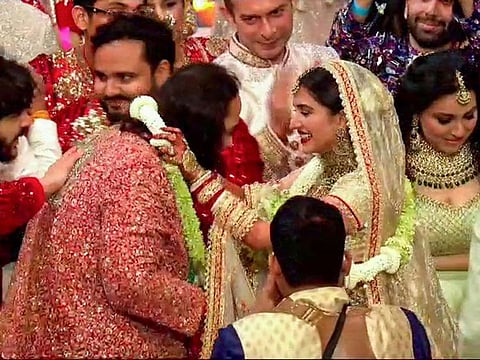 Reliance Industries Chairman Mukesh Ambani's son Anant Ambani ties the knot with Radhika Merchant in the extravagant wedding ceremony, at the Jio World Convention Centre in Mumbai on Friday.