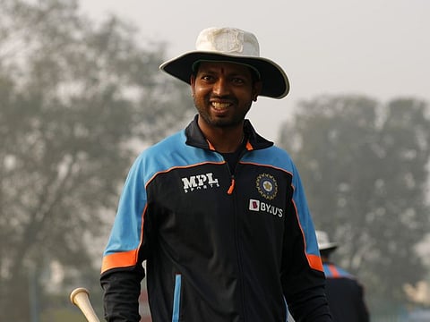 Raghu during day four of the 1st Test match between India and New Zealand at the Green Park International Stadium in Kanpur in November 2021.