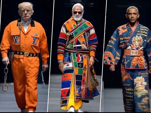 Trump, Obama and Modi among others walking the runway in a virtual fashion show.