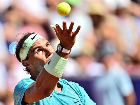 Spain's Rafael Nadal serves to Portugal's Nuno Borges during their men's final singles match of the ATP Nordea Open tennis tournament in Bastad, Sweden, on Sunday.