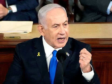 Israeli Prime Minister Benjamin Netanyahu addresses a joint meeting of Congress in the chamber of the House of Representatives at the US Capitol.