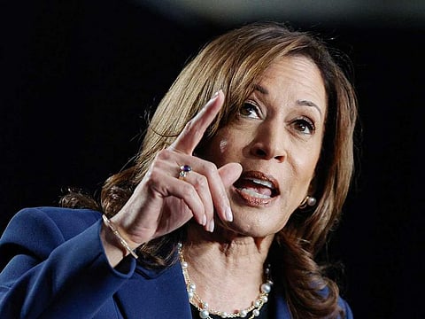 US Vice President and Democratic Presidential candidate Kamala Harris speaks at West Allis Central High School during her first campaign rally in Milwaukee, Wisconsin, on July 23, 2024.