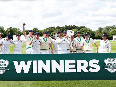 Ireland beat Zimbabwe by four wickets in a one-off Test in Belfast on Sunday.