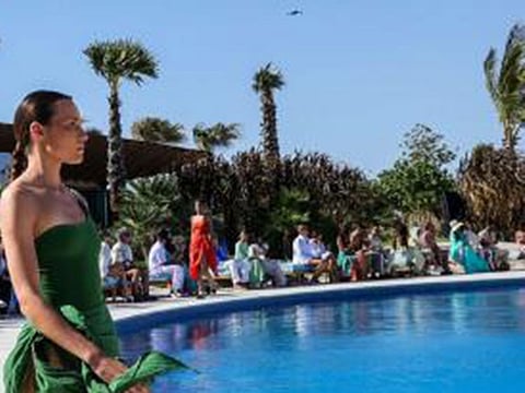 A model presents a creation from the summer beachwear collection by Moroccan designer Yasmina Q, during the Red Sea Fashion Week in Saudi Arabia’s Red Sea resort of Ummahat Island in March this year.