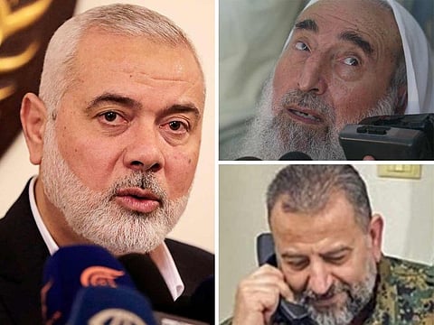 Clockwise from left: Ismail Haniyeh, Sheikh Ahmed Yassin and Saleh al-Aruri