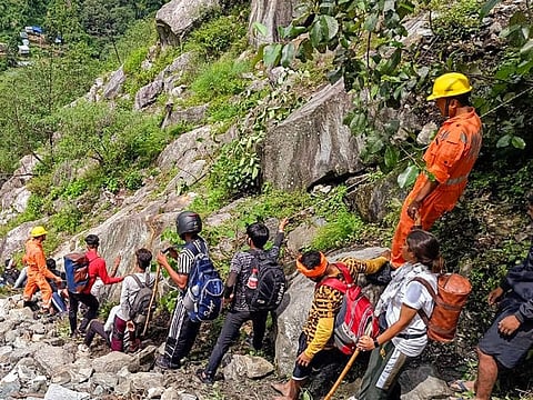 Rescue operation underway after road to Rambada, Bhimbali Lincholi was completely closed due to cloudburst, in Junglechatti near Lincholi, Kedarghati, in Rudraprayag on Thursday