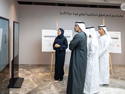 Sheikh Khaled bin Mohamed bin Zayed Al Nahyan, Crown Prince of Abu Dhabi and Chairman of the Abu Dhabi Executive Council, during the visit to the Medeem Center for Family Nurturing in Abu Dhabi.