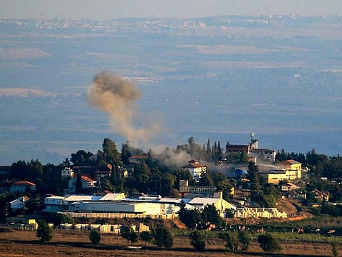A photo taken from southern Lebanon near the Israeli border shows smoke from a rocket fired toward Israeli village of Metullah on August 3, 2024, amid ongoing clashes between Israeli troops and Hezbollah.