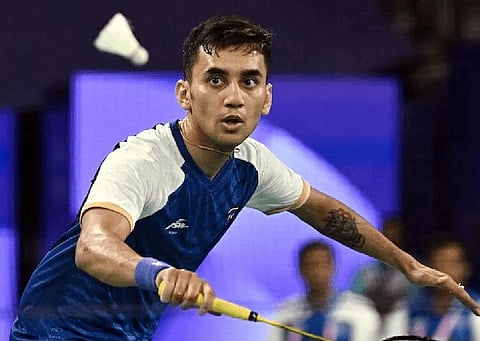 India's Lakshya Sen in action during the badminton men’s singles semi-final match against Denmark's Viktor Axelsen in the Olympic Games Paris 2024, on Sunday.