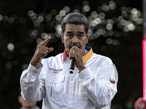 Nicolas Maduro, Venezuela's president, speaks to supporters during a rally in Caracas, Venezuela, on Saturday, Aug. 3, 2024.