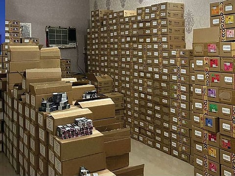 The illegally procured e-cigarettes found in one of the rooms in an Ajman villa.