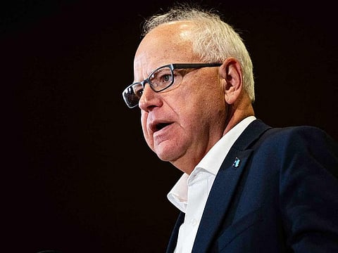 Minnesota Governor Tim Walz speaks during a press conference regarding new gun legislation at the Bloomington City Hall on August 1, 2024 in Bloomington, Minnesota.