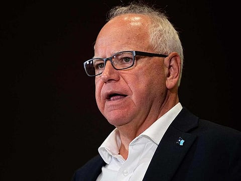Minnesota Governor Tim Walz speaks during a press conference regarding new gun legislation at the Bloomington City Hall on August 1, 2024 in Bloomington, Minnesota.