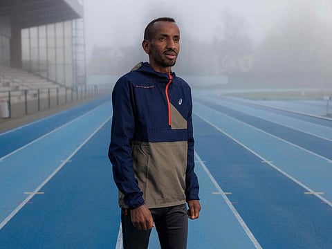 Belgian marathon runner Bashir Abdi during a training session at the KRCG Atletiek track in Gent late last year.