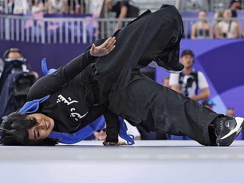 Refugee Olympic team's Manizha Talash competes in the Women's Breaking dance qualifying round of the Paris 2024 Olympic Games at La Concorde in Paris, on August 9, 2024.