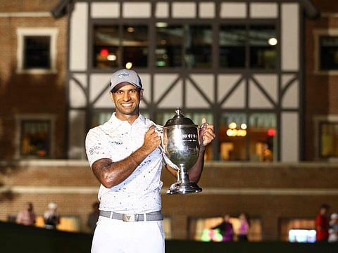 Aaron Rai celebrates his first PGA Tour victory