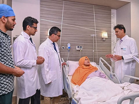 Nur with the medical team that treated her at Burjeel Medical City in Abu Dhabi.