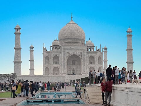 Explore the best of India culture and tourism: The Taj Mahal in Agra is a stunning white marble mausoleum in India, renowned as a symbol of love and a masterpiece of Mughal architecture.