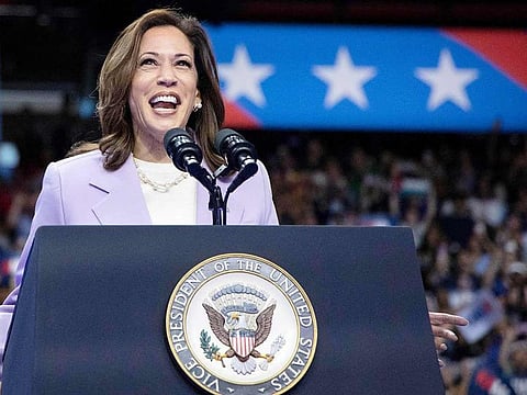 US Vice President and Democratic presidential candidate Kamala Harris speaks during a campaign rally at the Thomas and Mack Center, University of Nevada in Las Vegas, Nevada, on August 10, 2024.