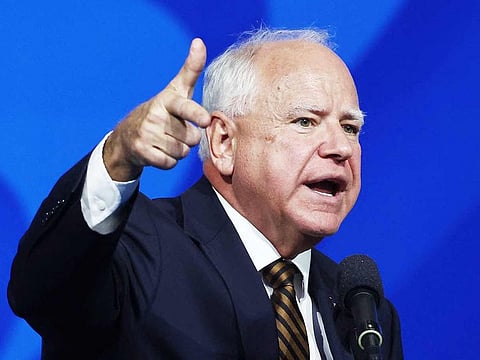 Democratic vice presidential candidate Minnesota Governor Tim Walz speaks at the 46th International Convention of the American Federation of State, County and Municipal Employees (AFSCME) at the Los Angeles Convention Centre on August 13, 2024 in Los Angeles, California.