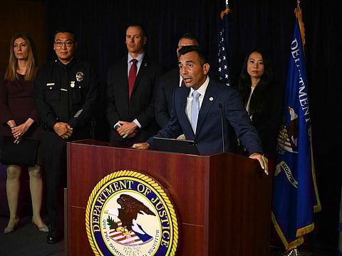 US Attorney for the Central District of California, Martin Estrada, speaks during a press conference, announcing arrests in the death of "Friends" actor Matthew Perry, in Los Angeles.