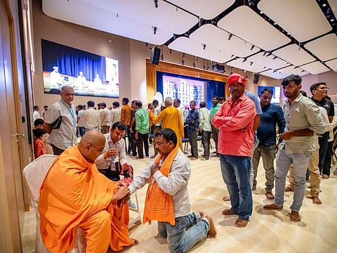 Over 2,500 workers received Rakhi, the ceremonial thread symbolising love and protection around their right wrists, at the BAPS Hindu Mandir on Sunday.