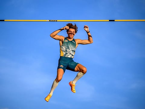 Sweden's Armand Duplantis competes in the men's pole vault city event part of the "Athletissima" Diamond League athletics meeting in Lausanne on Wednesday.