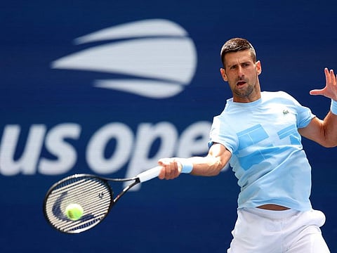 Novak Djokovic of Serbia practices ahead of the US Open at USTA Billie Jean King National Tennis Center on Saturday.