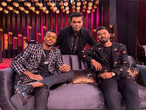 K L Rahul and Hardik Pandya with Karan Johar during the 'Koffee With Karan' show.