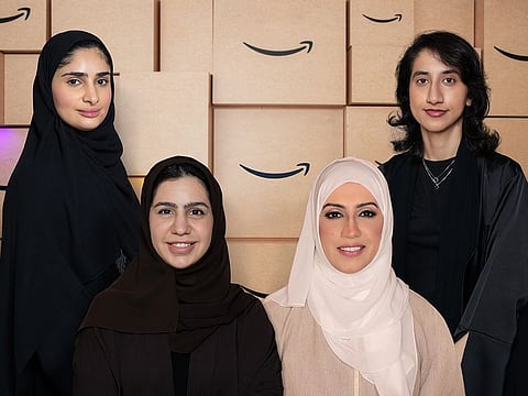 By creating a pipeline of Emirati business leaders, the Amazon initiative is contributing to the UAE’s Emiratisation goals. (From left) Alia Alshamsi, Program Manager, Amazon MENA Services; Abeer Mohamed, HR Assistant, Amazon; Iman Alomrani, Chief Digital Advisor, Amazon Web Services (AWS) MENAT; and Hanan Abdulla, Marketing Manager, Consumables, Amazon UAE & KSA.