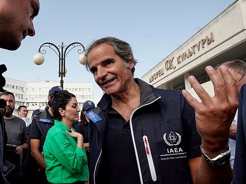 General Director of the International Atomic Energy Agency (IAEA) Rafael Grossi speaks to the press in Kurchatov, near Kursk, western Russia, on August 27, 2024.