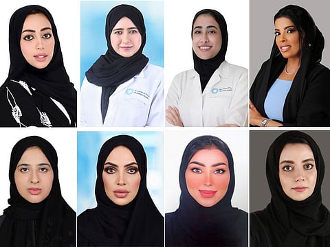 (clockwise from top left) Hanady AlShehhi, Asia Mohammed Al Bloushi, Sara Khaled Albannay, Fatima Aljneibi, Dr Abeer Al Teneiji, Nawal AlShariyani, Iman Almemari, and Hind Al Jaber