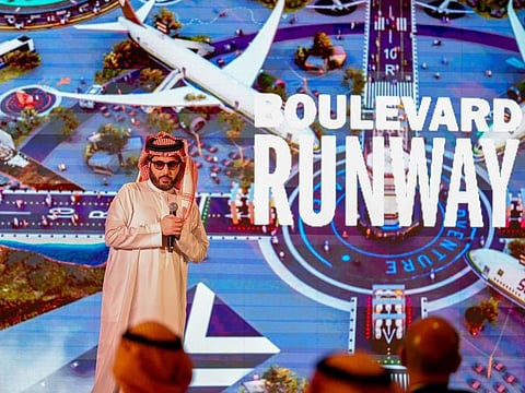 GEA Chairman Turki Al Alsheikh gives a briefing on the new zone "Boulevard Runway", part of the upcoming edition of the Riyadh Season.