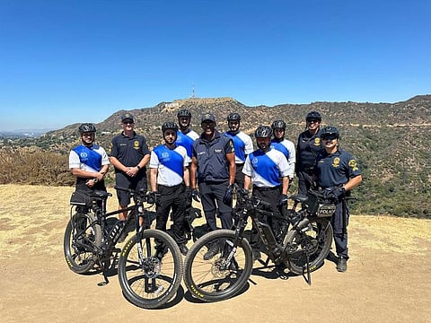 Abu Dhabi Police bicycle patrol team during training in Los Angeles, USA