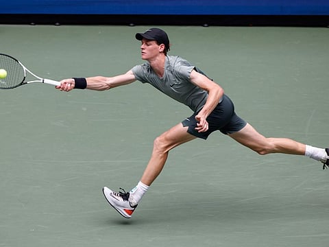 Italy's Jannik Sinner plays a return to Australia's Christopher O'Connell during their men's singles third round match on day six of the US Open tennis tournament at the USTA Billie Jean King National Tennis Centre in New York City, on Saturday.