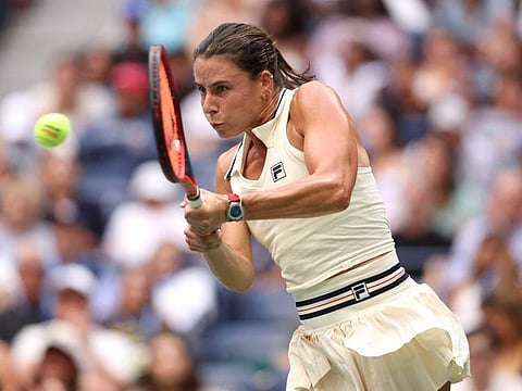 Emma Navarro of the United States returns a shot against Coco Gauff of the United States during their Women's Singles Fourth Round match on Day Seven of the 2024 US Open at USTA Billie Jean King National Tennis Center on Sunday.