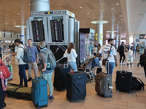 Passengers wait for flights at the Ben Gurion Airport in Tel Aviv during a nationwide strike on September 2, 2024.