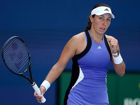 Jessica Pegula of the United States reacts against Diana Shnaider of Russia during their Women's Fourth Round match on Day Eight of the 2024 US Open at USTA Billie Jean King National Tennis Center on September 02, 2024 in the Flushing neighborhood of the Queens borough of New York City.