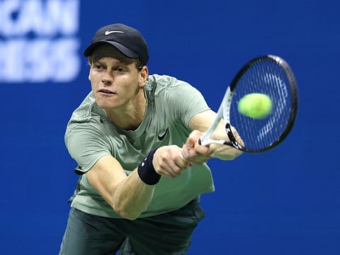 Jannik Sinner of Italy returns a shot against Tommy Paul of the United States during their Men's Singles Fourth Round match on Day Eight of the 2024 US Open at USTA Billie Jean King National Tennis Centre on Monday.